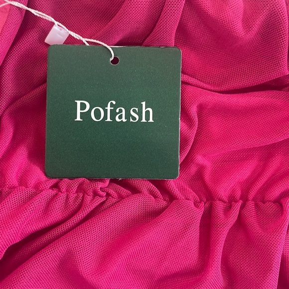 Pofash Bodycon Ruched Tube Midi One Shoulder Lined Fuchsia Pink Dress- Medium - Picture 5 of 8